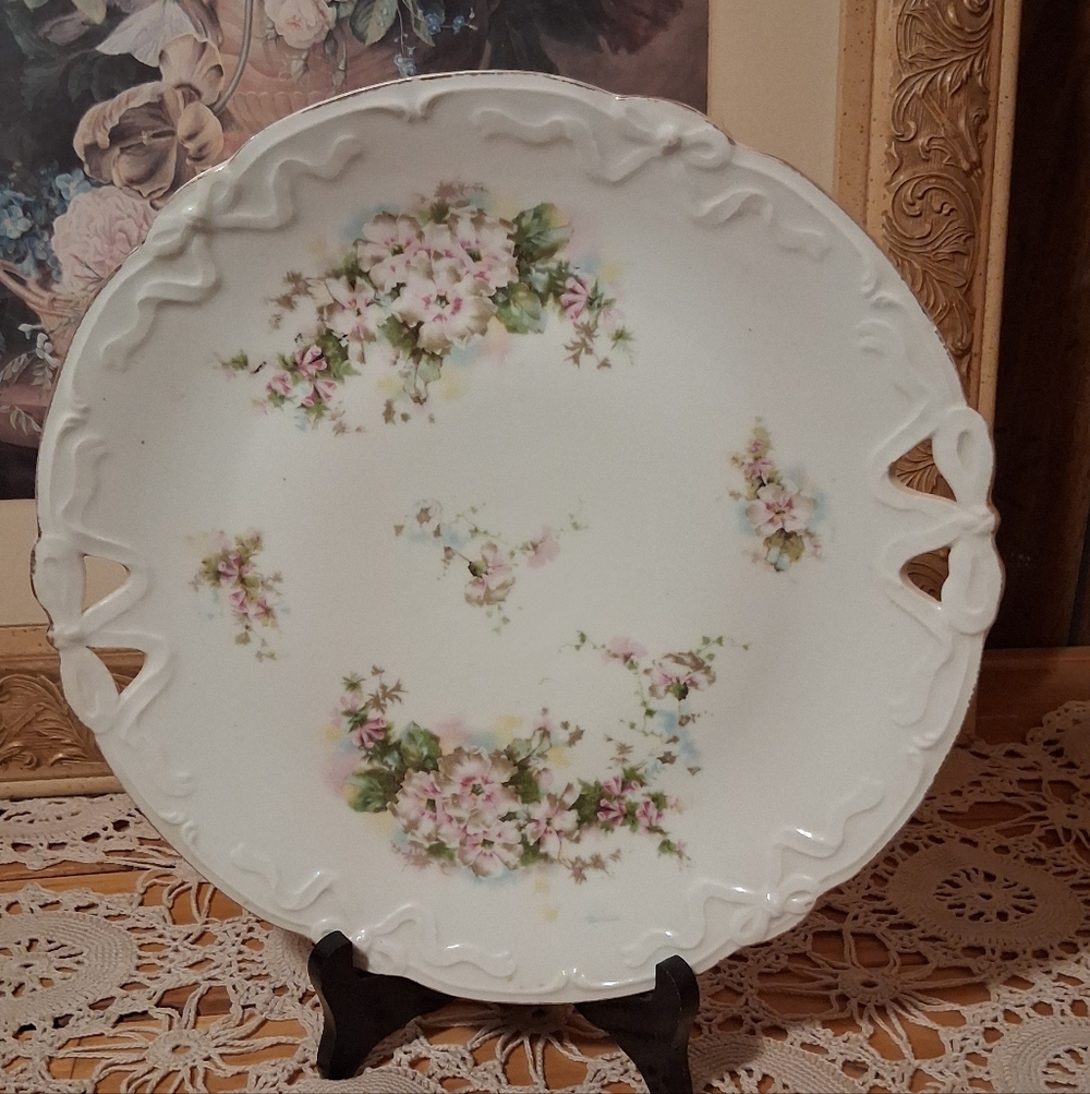 Floral Decorative Plate with Cutout Handles